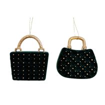 Zöld bársony karácsonyi kézitáska díszek 9cm 2db