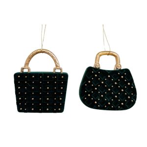 Zöld bársony karácsonyi kézitáska díszek 9cm 2db