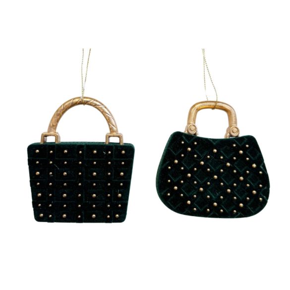 Zöld bársony karácsonyi kézitáska díszek 9cm 2db