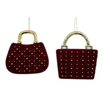 Piros bársony karácsonyi kézitáska díszek 9cm 2db