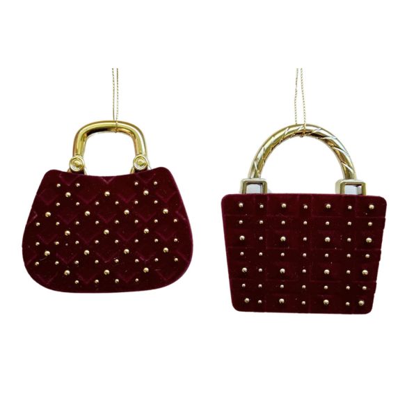 Piros bársony karácsonyi kézitáska díszek 9cm 2db