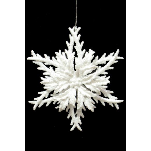 Fehér fagyos karácsonyi hópehely dísz 12cm