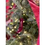 Piros bársony karácsonyi cipellő dísz 8cm