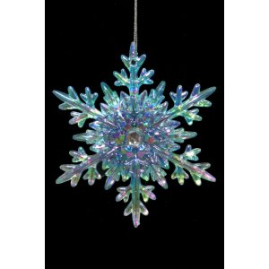 Kék jeges hatású karácsonyi hópehely dísz 11cm