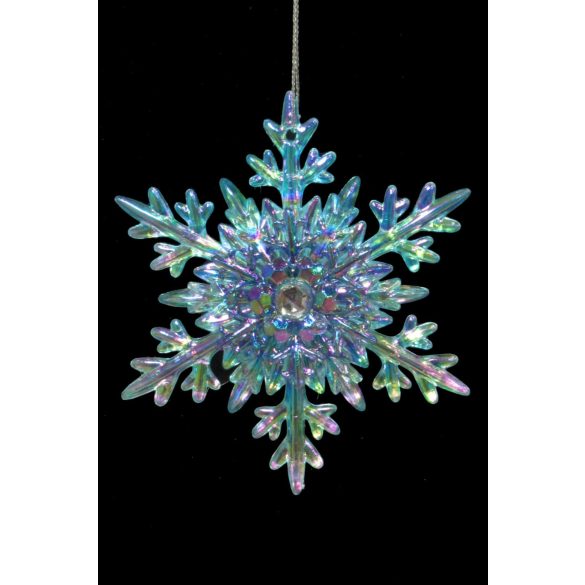 Kék jeges hatású karácsonyi hópehely dísz 11cm