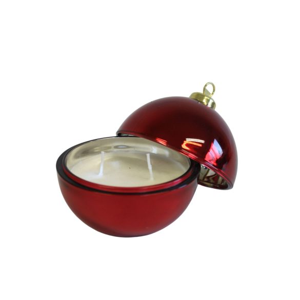 Piros illatgyertya karácsonyi gömb 19cm