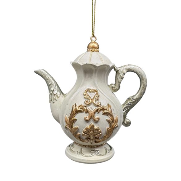 Fehér arany karácsonyi dísz teáskanna 10cm