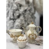 Fehér arany karácsonyi dísz teáskanna 10cm