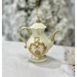 Fehér arany karácsonyi dísz teáskanna 10cm