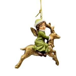Zöld és arany karácsonyi dísz angyalka szarvassal