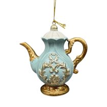 Arany kék karácsonyi dísz teáskanna 10cm