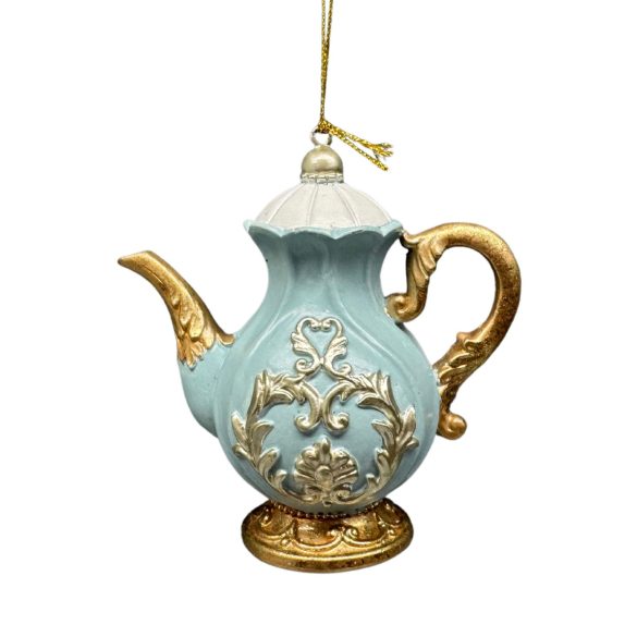 Arany kék karácsonyi dísz teáskanna 10cm