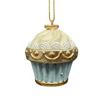 Arany kék karácsonyi muffin dísz 5cm