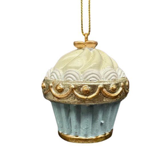 Arany kék karácsonyi muffin dísz 5cm