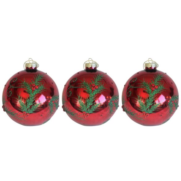 Hagyományos üveg karácsonyi gömbök 3db 10cm