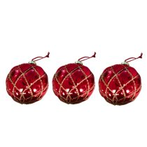 Piros üveg karácsonyi gömbök Velúr 3db 10cm