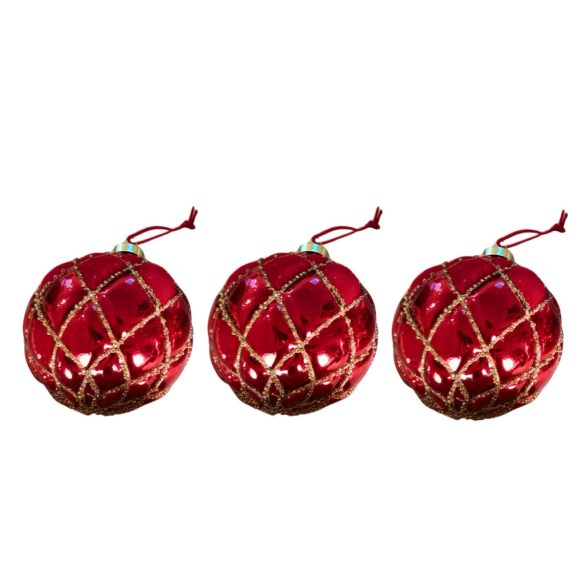 Piros üveg karácsonyi gömbök Velúr 3db 10cm