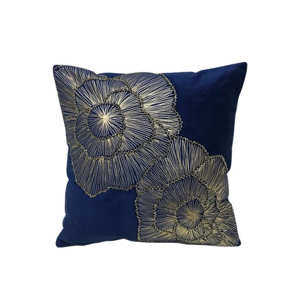 Kék bársony párna virágokkal 45cm