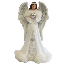 Fehér angyal szobrocska szívvel 27cm