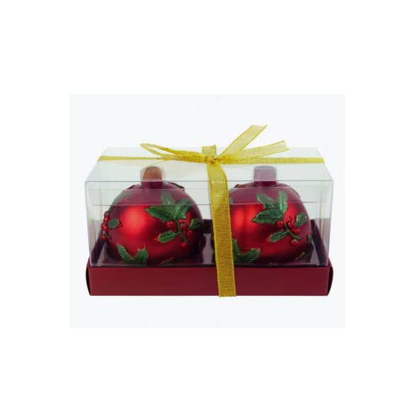 Piros karácsonyi gyertyák gömbök 2db