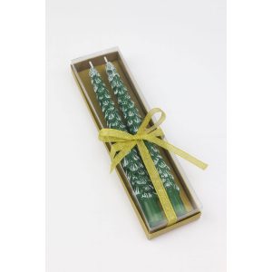 Zöld karácsonyi kúp alakú gyertyák 25cm 2db