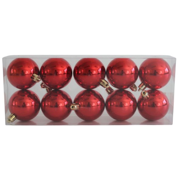 Piros műanyag karácsonyi gömbök 5cm 10db