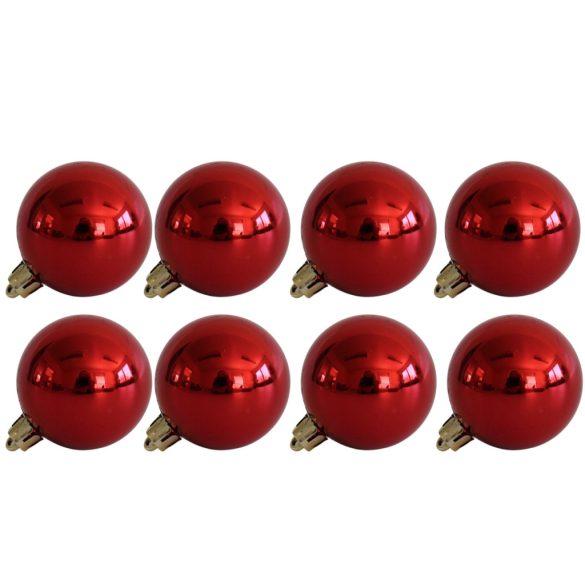Piros műanyag karácsonyi gömbök 8cm 8db