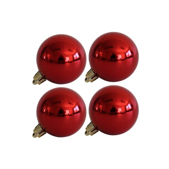 Piros műanyag karácsonyi gömbök 10cm 4db