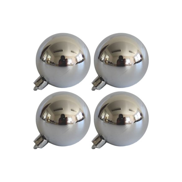 Ezüst műanyag karácsonyi gömbök 10cm 4db