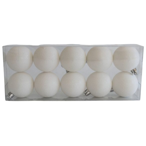 Fehér műanyag gömbök csillámmal 5cm 10db