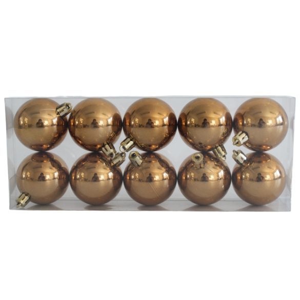 Világosbarna műanyag karácsonyi gömbök 5cm 10db