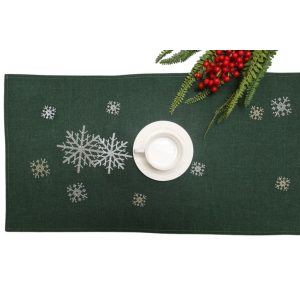 Zöld karácsonyi stóla hópelyhekkel 140cm