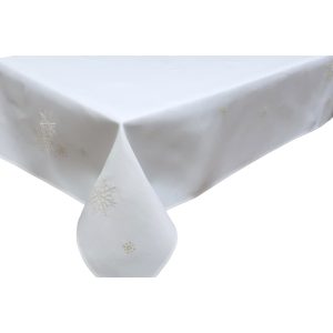Fehér karácsonyi asztalterítő hópelyhekkel 180cm