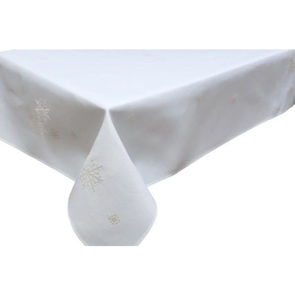 Fehér karácsonyi asztalterítő hópelyhekkel 180cm