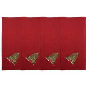 Piros karácsonyi szalvéták fával 4db 40cm