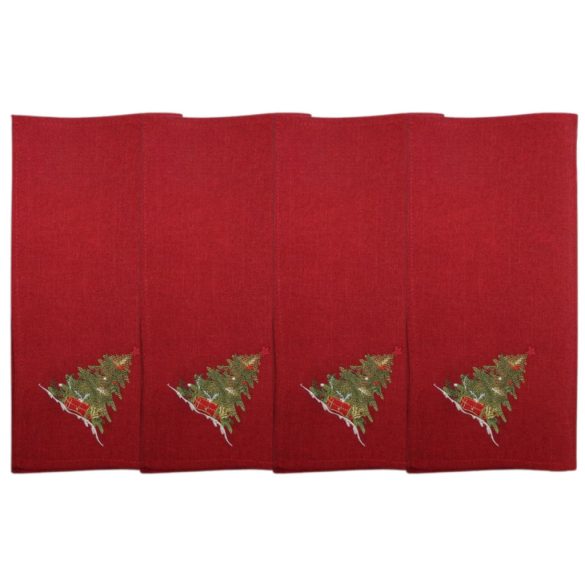 Piros karácsonyi szalvéták fával 4db 40cm