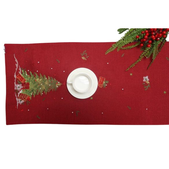 Piros karácsonyi stóla fával 140cm