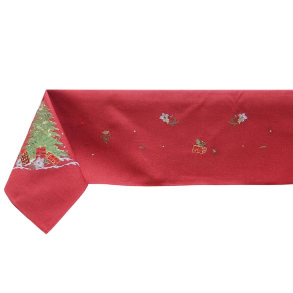 Piros karácsonyi terítő fával 180cm