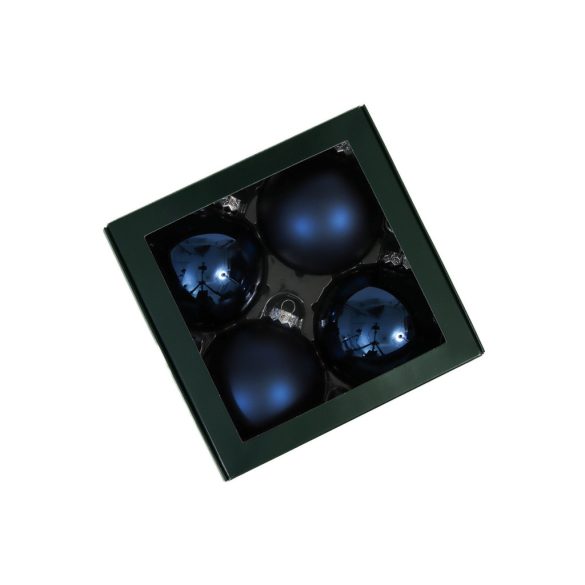 Kék üveg karácsonyi gömbök 10cm 4db