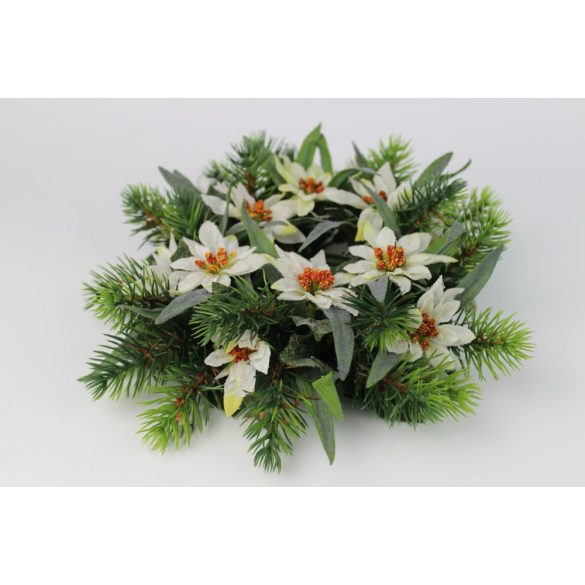 Mű karácsonyi koszorú fehér virágokkal 22cm