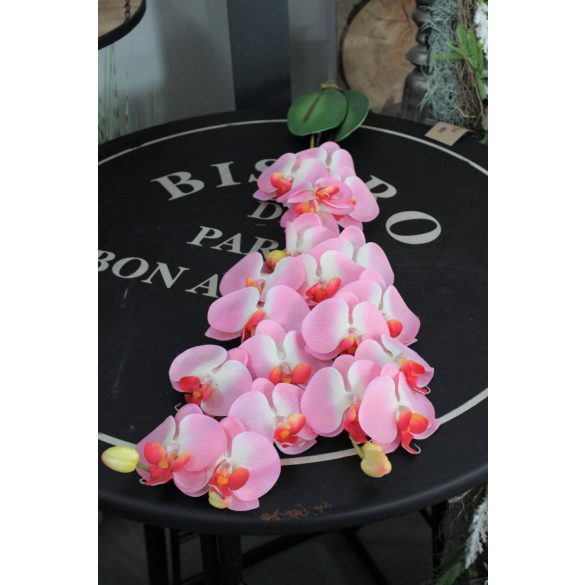 Rózsaszín három szárú mű orchidea, levelekkel 90cm