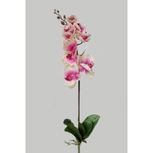 Rózsaszín mű orchidea levelekkel és gyökérrel 70cm