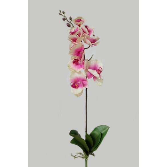 Rózsaszín mű orchidea levelekkel és gyökérrel 70cm