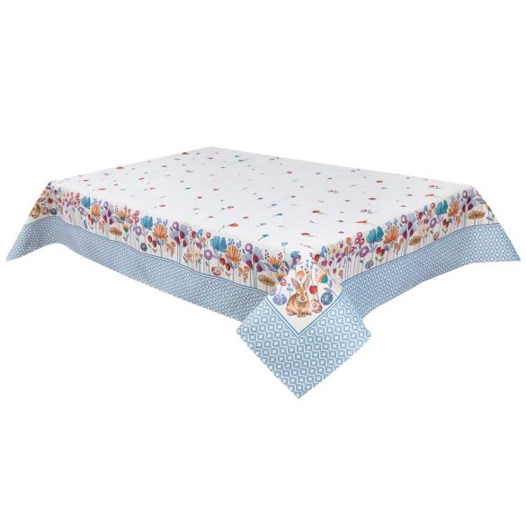 Húsvéti nyuszis,kék szélű terítő, 137 cm x 180 cm
