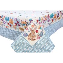 Húsvéti nyuszis,kék szélű terítő, 137 cm x 240 cm