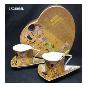 P.P.W3A34-15727 Porceláncsésze+alj háromszögű, 2 személyes, 225ml, Klimt:The Kiss