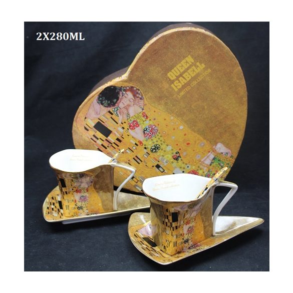 P.P.W3A34-15727 Porceláncsésze+alj háromszögű, 2 személyes, 225ml, Klimt:The Kiss