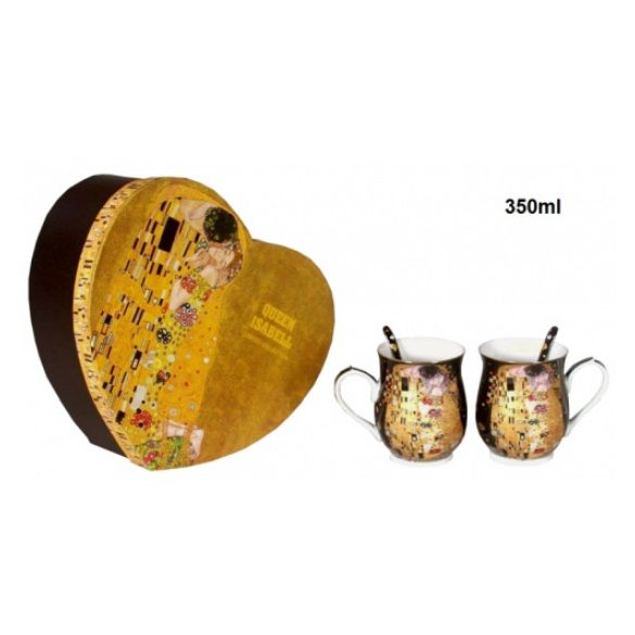P.P.W8KL393-2-24189 Porcelán bögreszett kanállal,2 db-os,korsó forma,350ml,Klimt: The Kiss