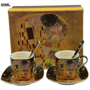 P.P.W9KL306-09091 Porceláncsésze+alj,80ml,kanállal,2 személyes,Klimt: The Kiss