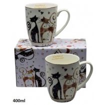   P.P.W20CT151-2-25240 Porcelánbögre 2db-os szett,400ml,fekete-barna virágos cicás